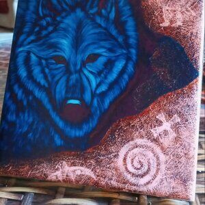 "Sacred Place" Wolf Artwork/Art Tile by Native American Artist William Rabbit